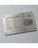 Custom Etched Stainless Steel Equipment Nameplates in 304 or 316 for Rating, Serial and Safety Data