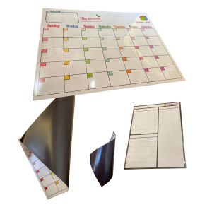 Fridge magnetic dry drase notepads 5.5" x 7.5" + Calendar 12" x 16" - with supreme PET lamination, No"ghosting" or staining after many times erase- Magnetic whitebaord for refrigerator planners