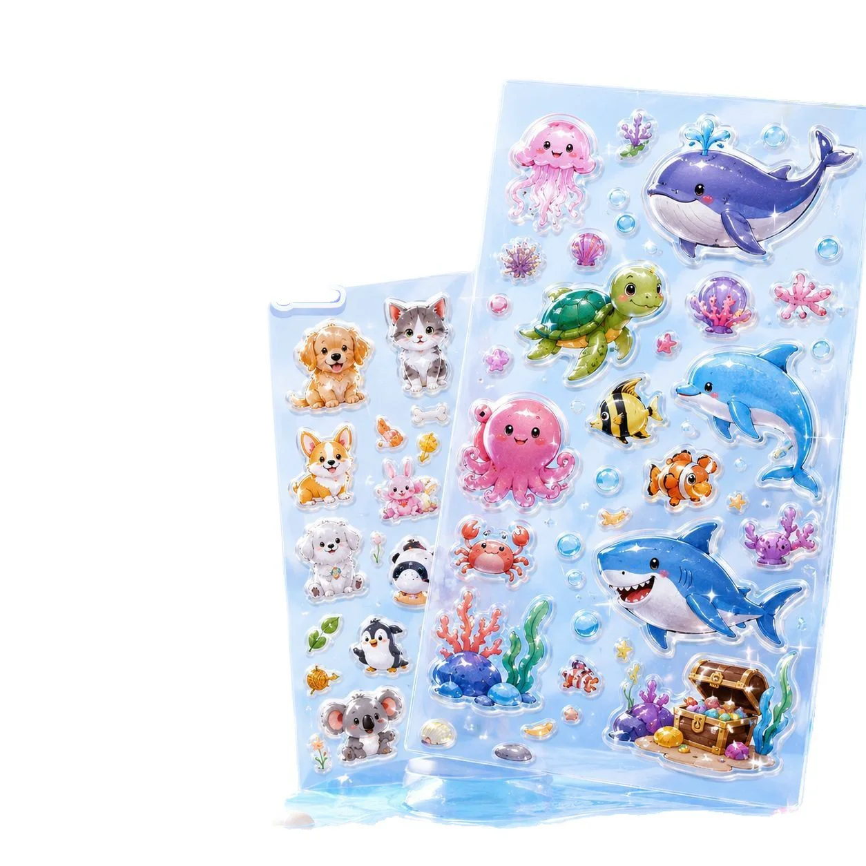 Ocean-themed raised custom blister sticker sheet examples