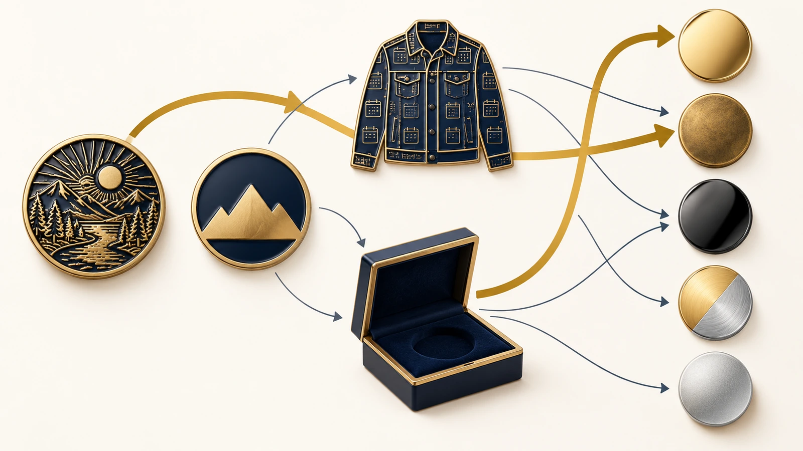 Decision flow diagram using shapes and arrows that leads from design detail and wearing frequency to a recommended pin finish