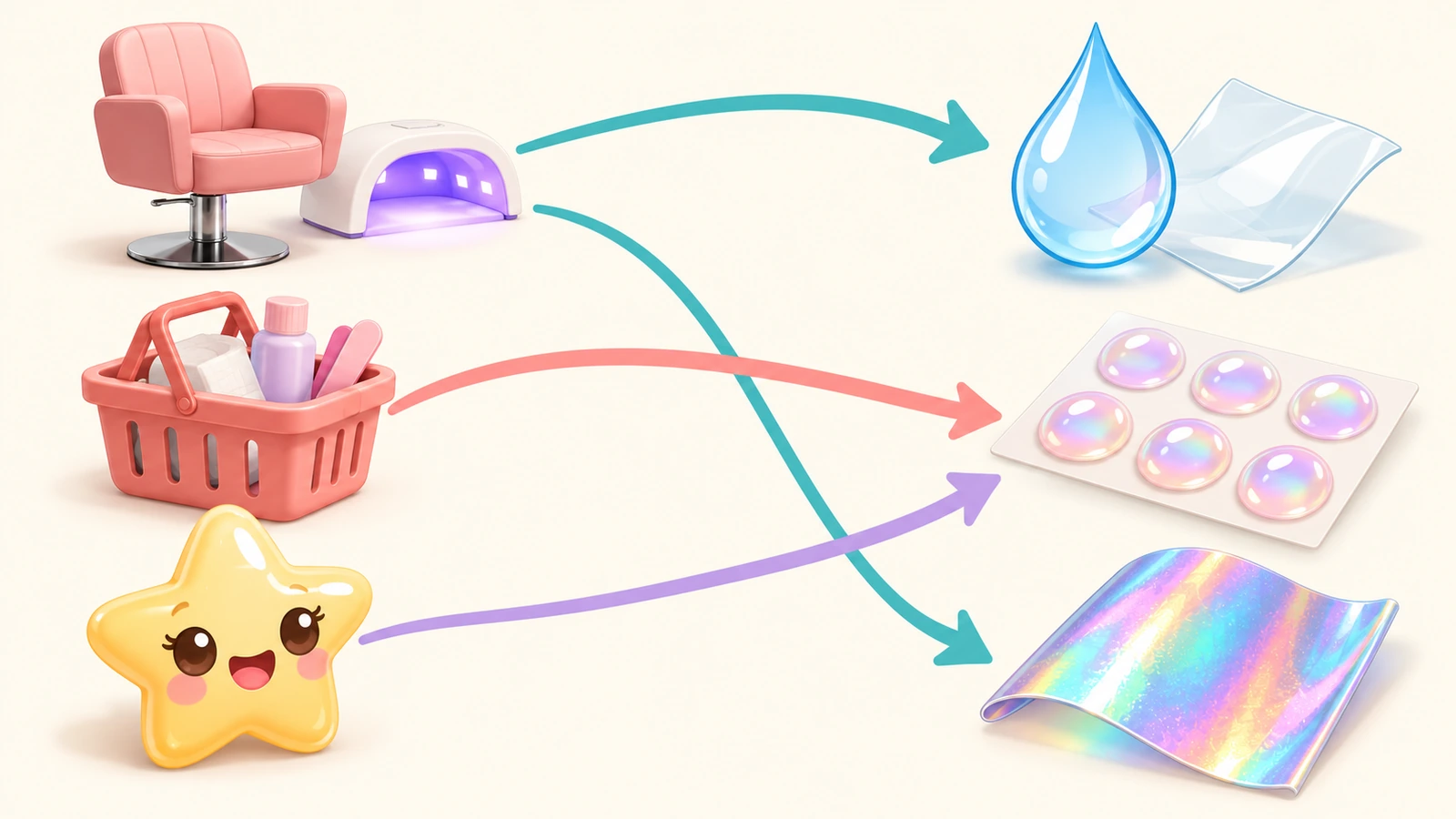 Decision flow diagram linking salon, retail and character-brand buyers to the decal format that suits each