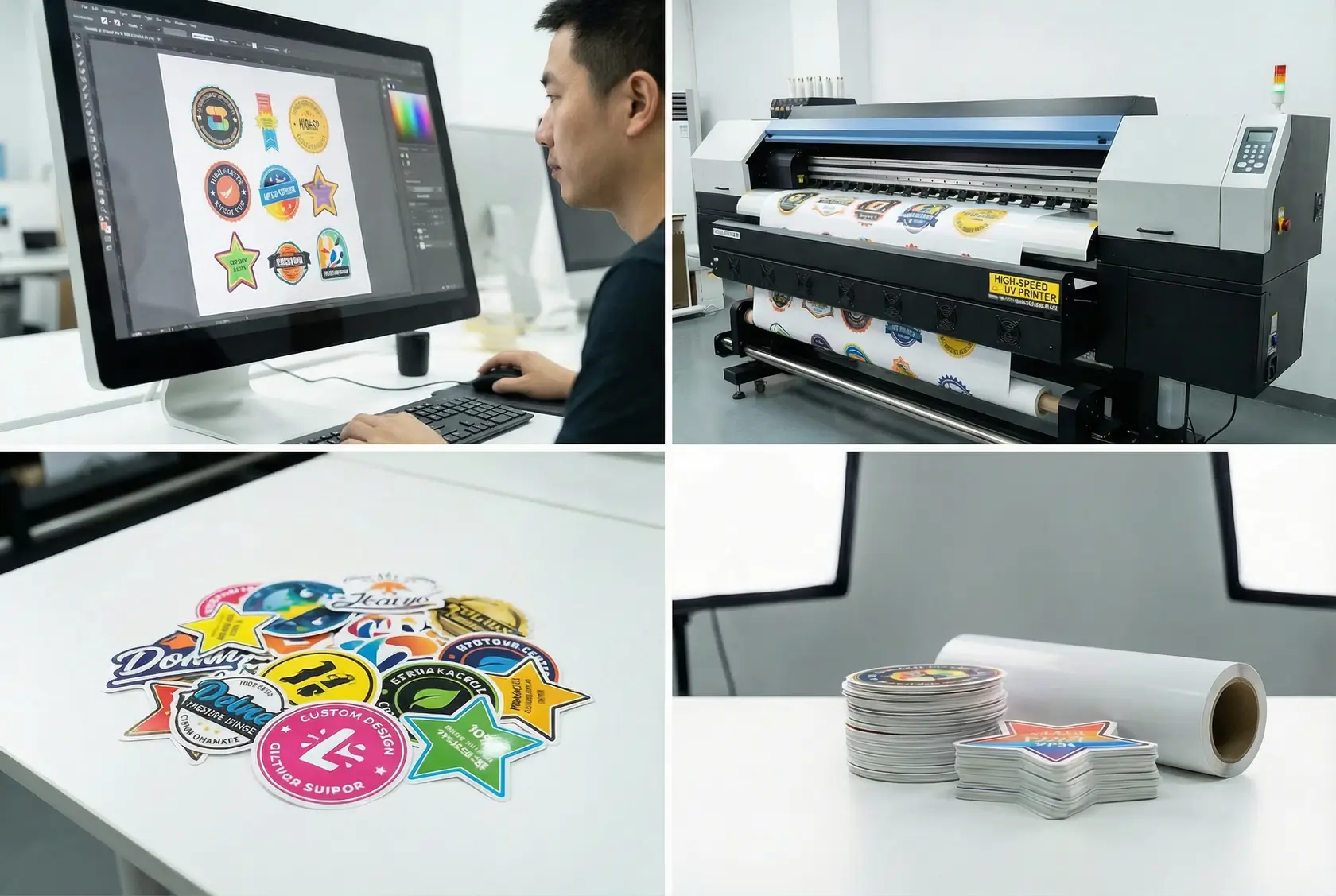 Complete guide to custom sticker printing services for artists and businesses Custom sticker printing process showing digital design to finished vinyl sticker transformation