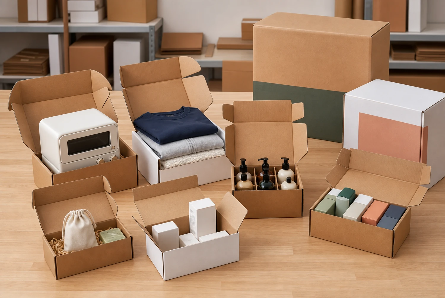 Custom corrugated box procurement and application scenarios Factory-direct custom corrugated shipping boxes used for cosmetics, apparel, books, electronics, and subscription fulfillment