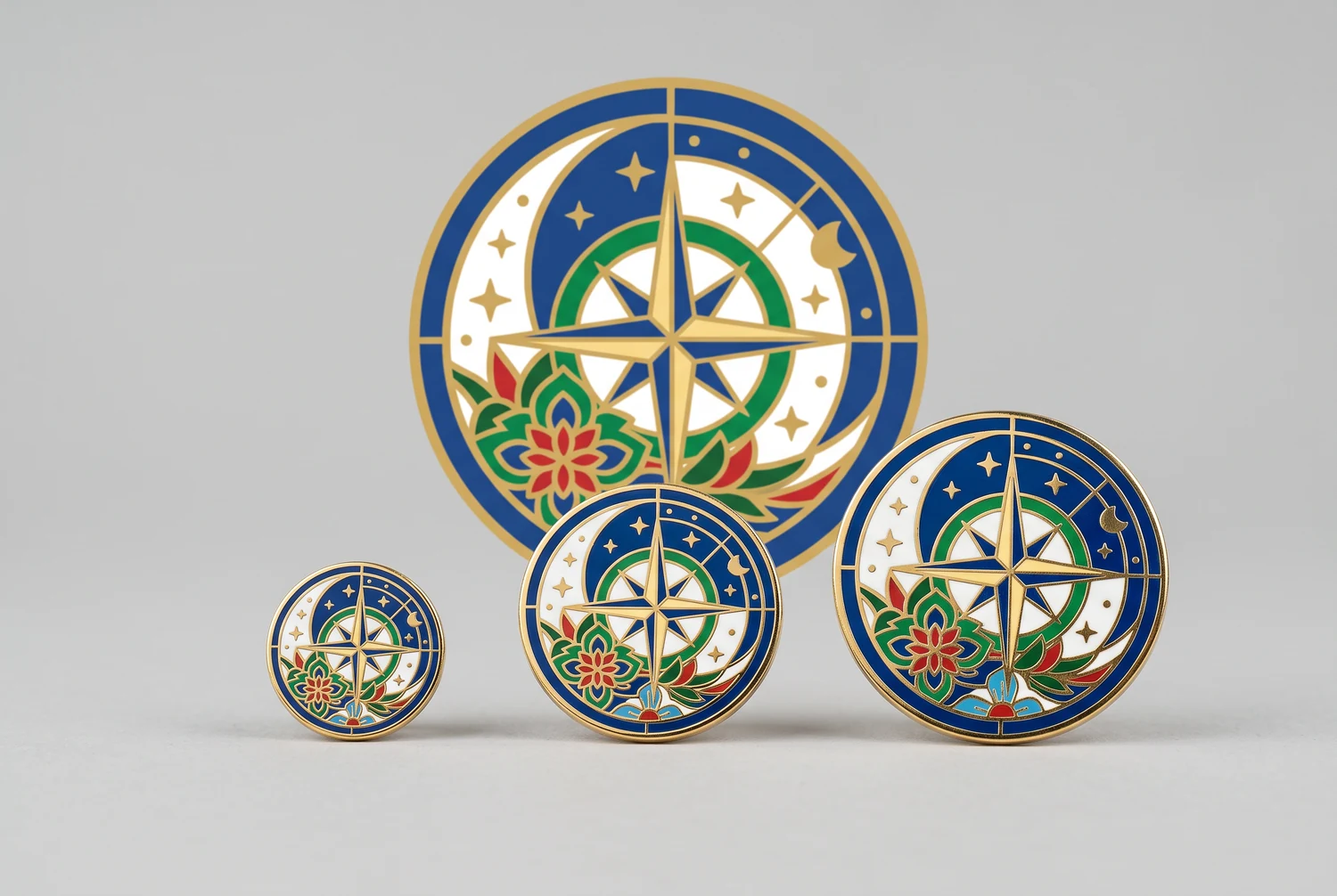 Custom enamel pin size and readability planning Scale comparison showing readable text and visible details on custom enamel pin sizes