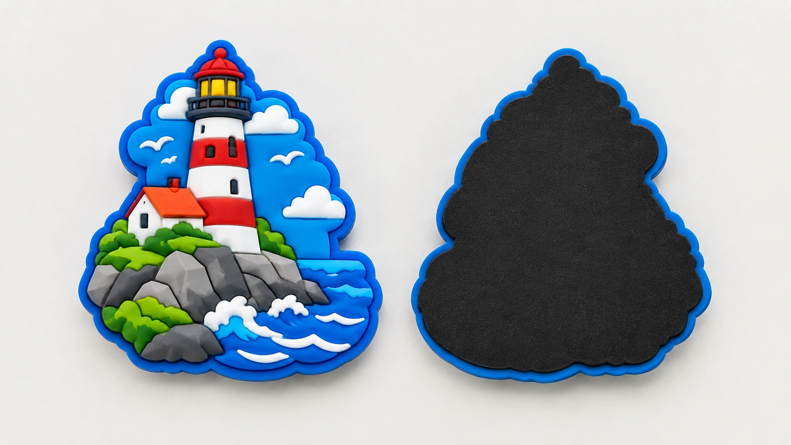 Review finished dimensions and lettering before tooling approval Illustrative soft PVC magnet samples beside a caliper and actual-size artwork for readability review