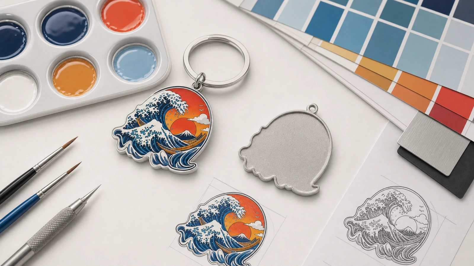 Review proportions and artwork at the intended finished size Illustrative keychain size review showing body proportions, raised lettering, and attachment clearance
