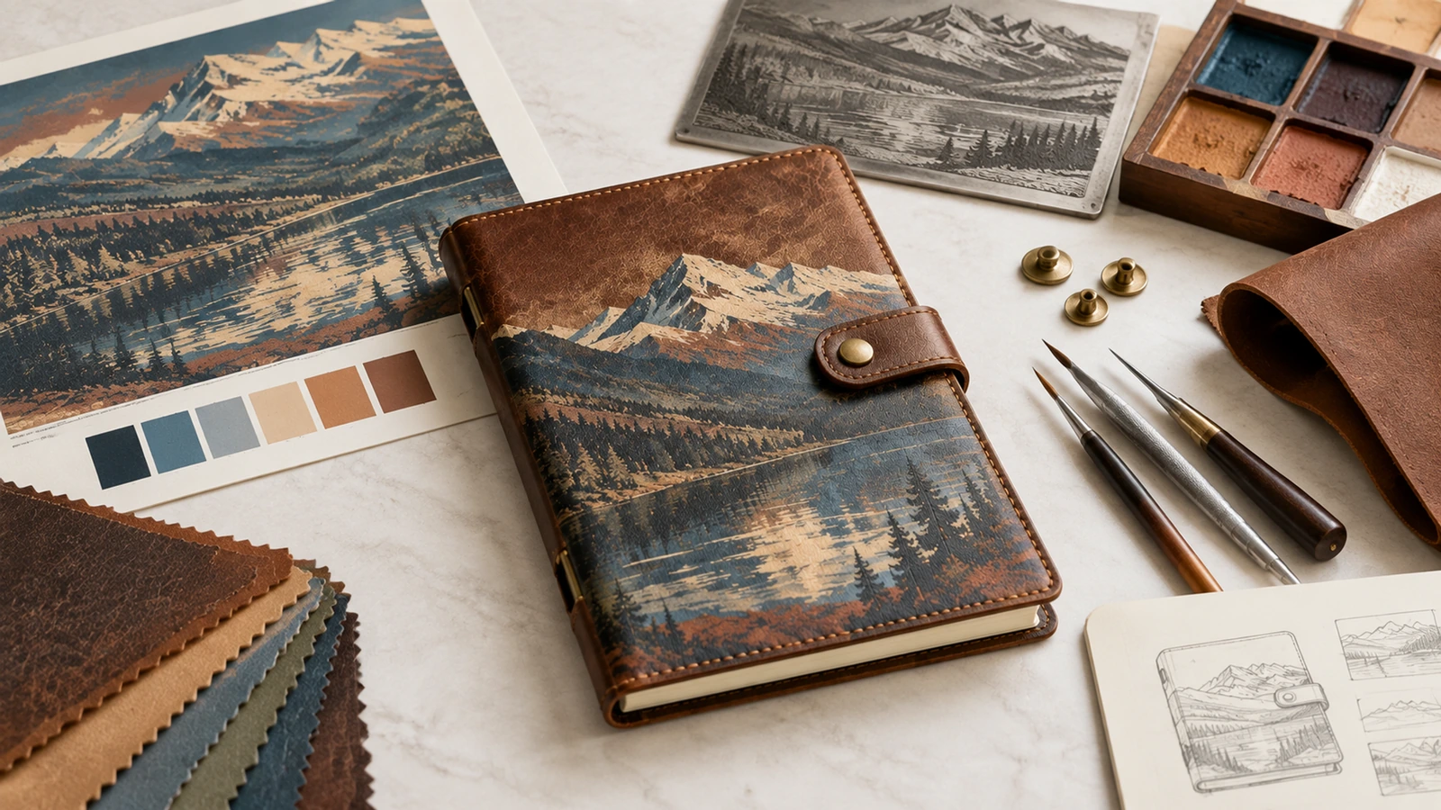 Corporate gifting and everyday writing concept Illustrative genuine leather refillable notebook concept for corporate gifting and meeting notes