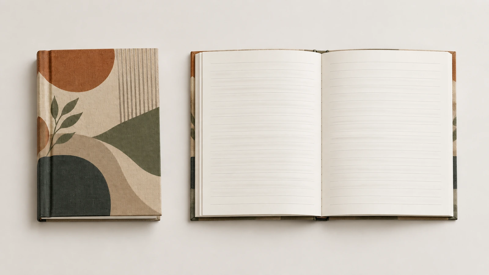 Check notebook dimensions and branding at actual size Illustrative notebook size and logo readability review using a ruler and paper layout proofs