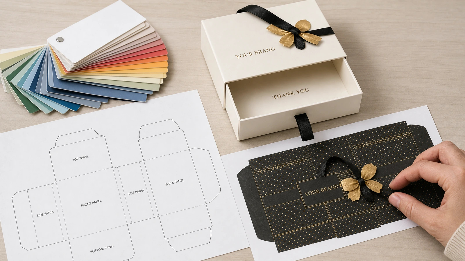 Concept size review showing internal fit, external measurements and lid artwork readability