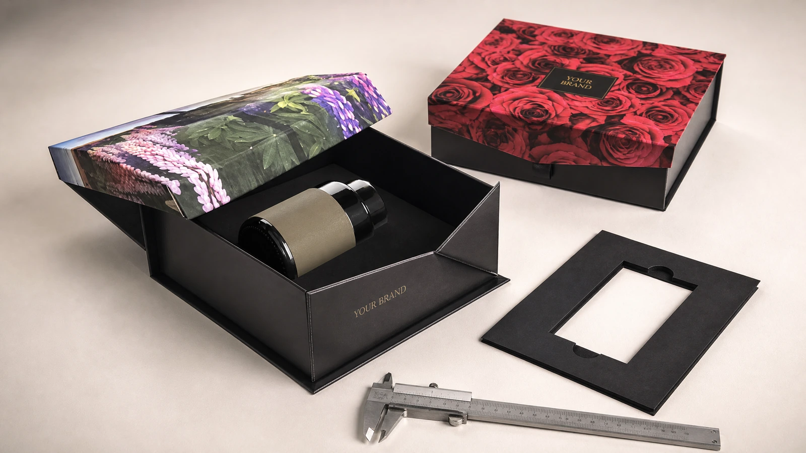 Concept presentation of collapsible magnetic gift boxes for branded gifting and retail applications