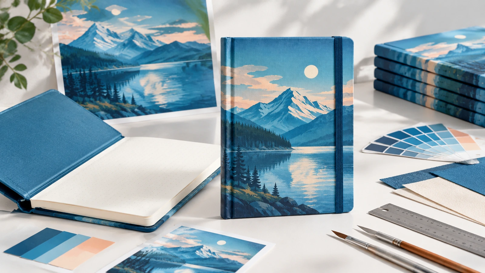 Application concepts for custom rigid paperboard hardcover notebooks Illustrative paperboard hardcover notebook concepts for onboarding, conferences and creative retail
