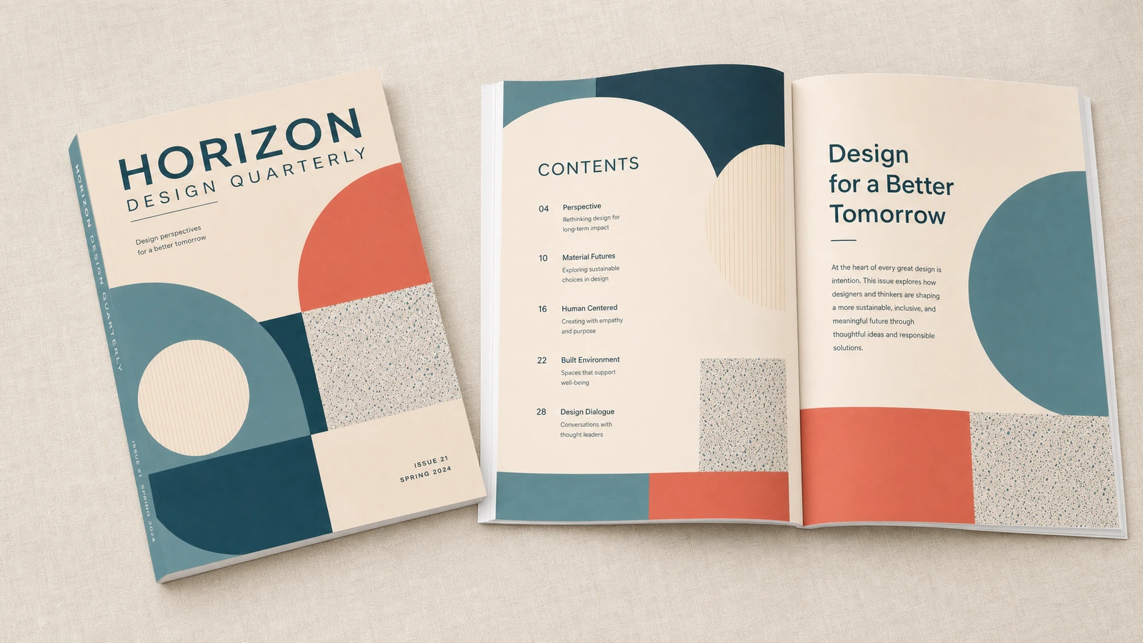 Magazine format mockups showing text readability, page proportions, and the inner binding margin