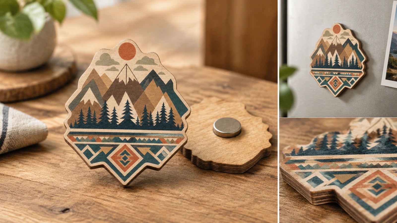 Packaging and reference records for consistent repeat orders Illustrative protective packaging and retained approval sample for shipping and reordering plywood magnets