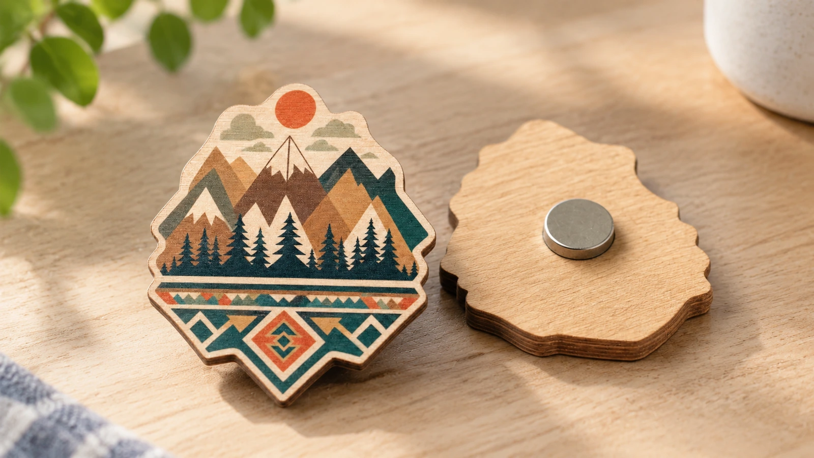 Proposed approval sequence for laser-cut plywood magnets Illustrative sequence from plywood artwork and laser processing to magnetic assembly and sample approval