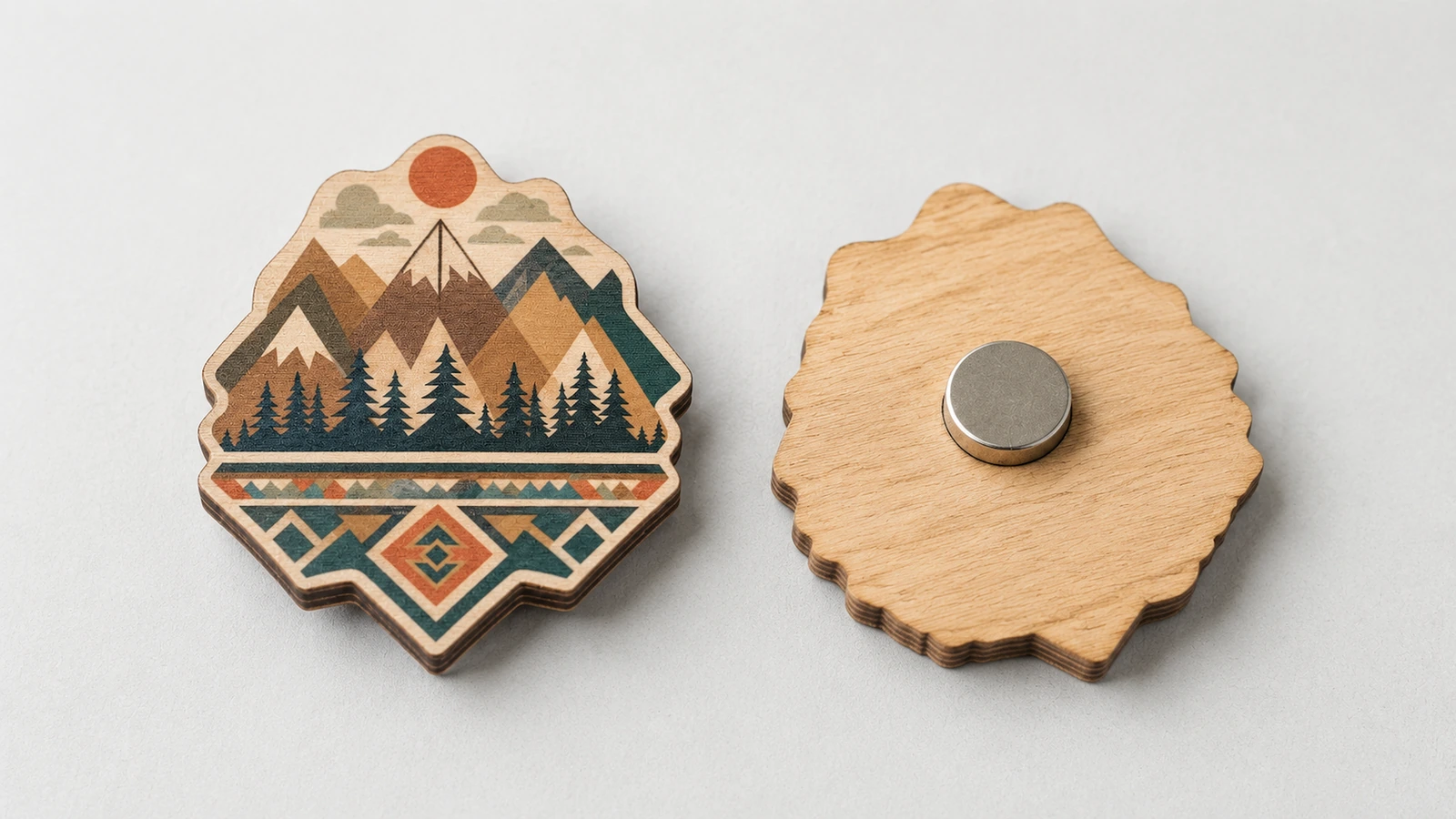 Review magnet dimensions and engraving readability together Illustrative actual-size artwork review for engraved plywood magnet dimensions and lettering readability