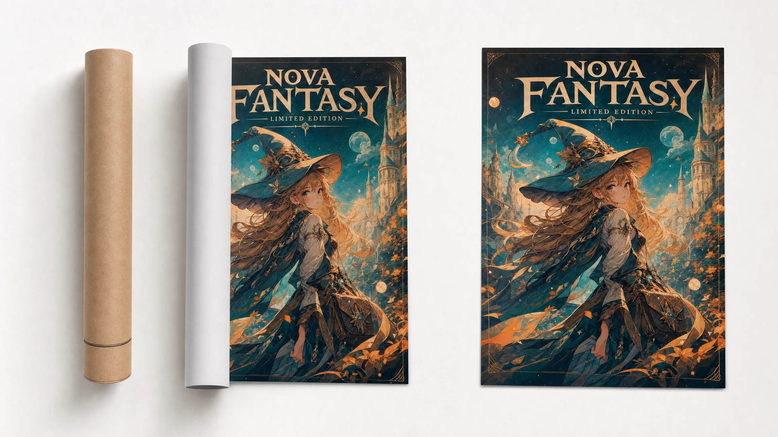 Designer reviewing poster artwork, crop boundaries and a printed sample before approval