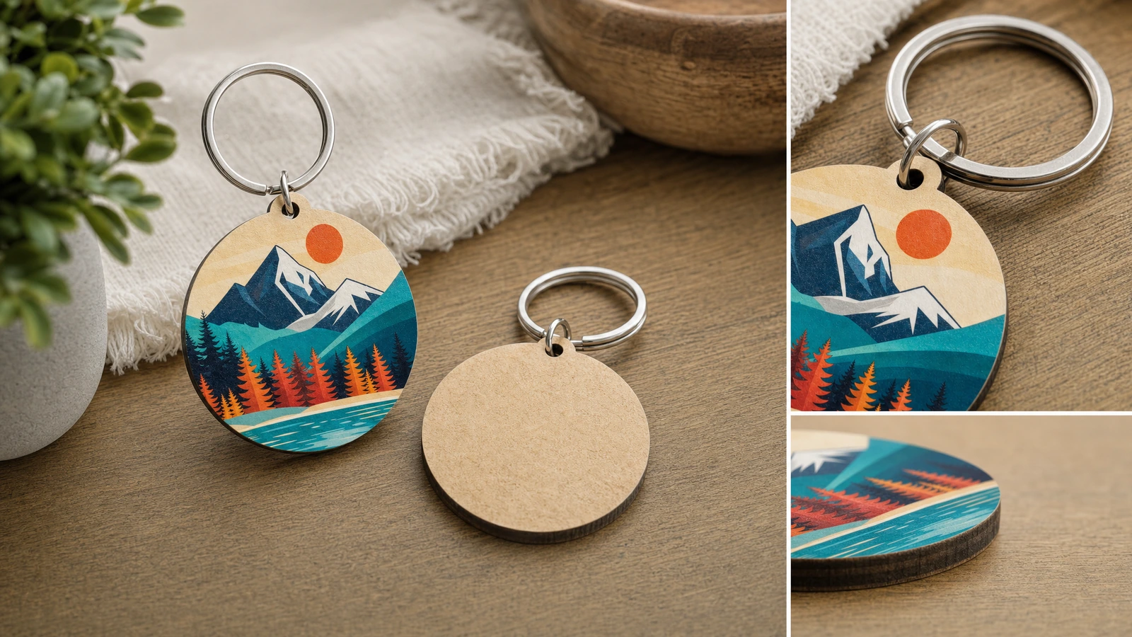 Plan shipping protection and consistent reorder specifications Illustrative protective packaging and retained MDF keychain reference sample for repeat orders