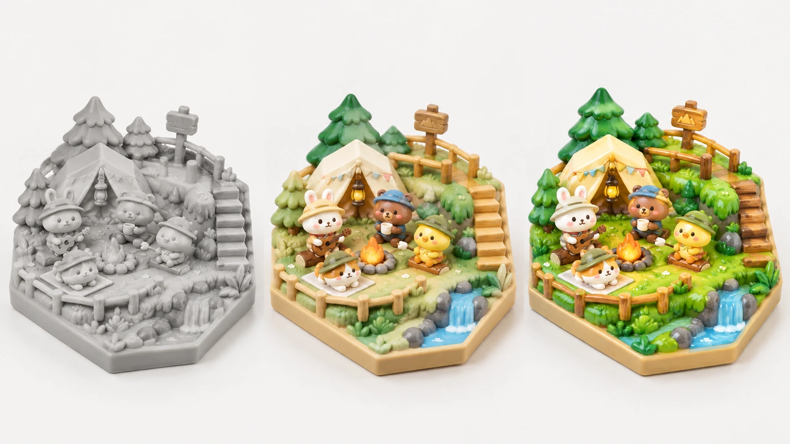 Check artwork, color references, and sculpted detail before sampling Illustrative artwork review workspace with a landmark design, color references, and a molded magnet concept