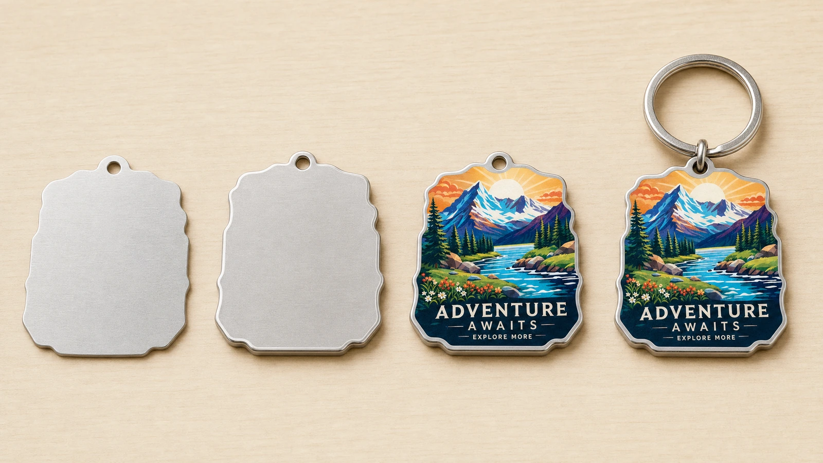 Prepare a production-oriented artwork brief Illustrative artwork review showing a keychain outline, raised and recessed design areas, and front and reverse proofs