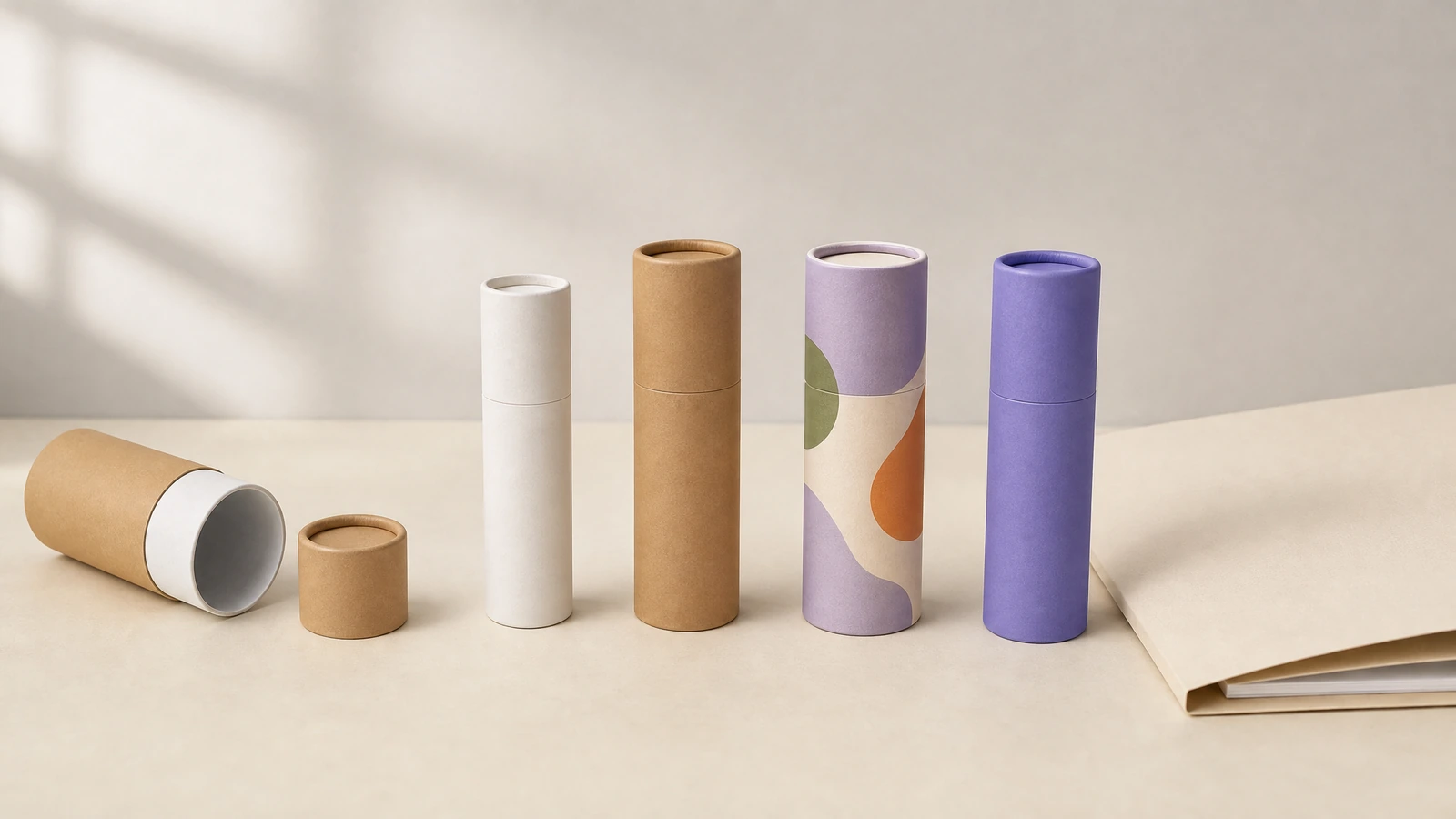 Illustrative sequence of paper tube components, structural sample, printed sample and approval reference