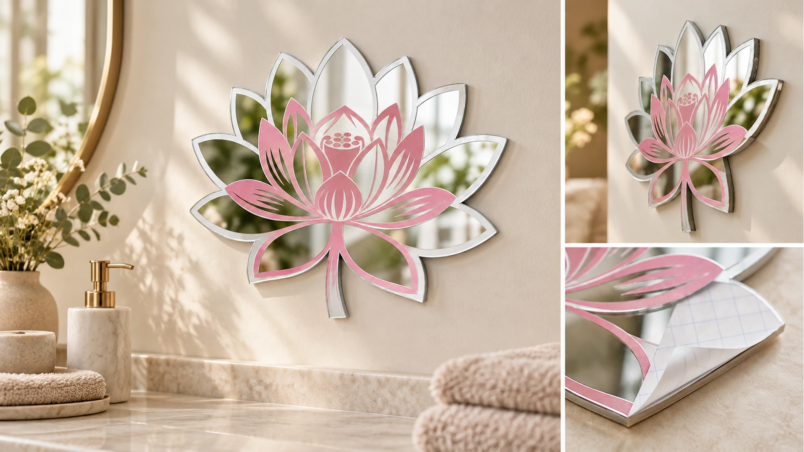 Packaging, shipping and reorder documentation Acrylic mirror decals packed flat with mirror face inward, install card and reorder spec sheet