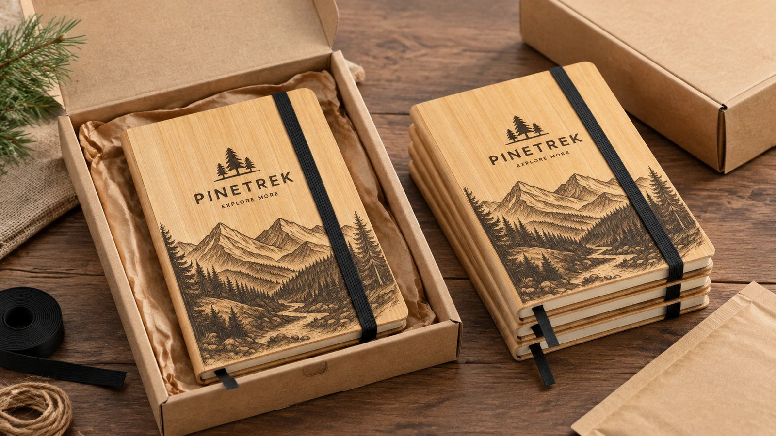 Inspect material condition and writing performance against an approved sample Illustrative sample inspection of bamboo cover edges, binding, logo detail, and paper writing performance