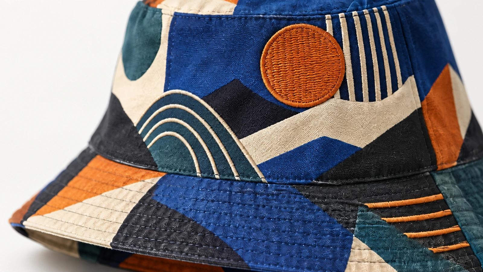 Bucket hat surface and closure options Cotton twill, canvas and nylon bucket hat swatches with sweatband string and chin cord options