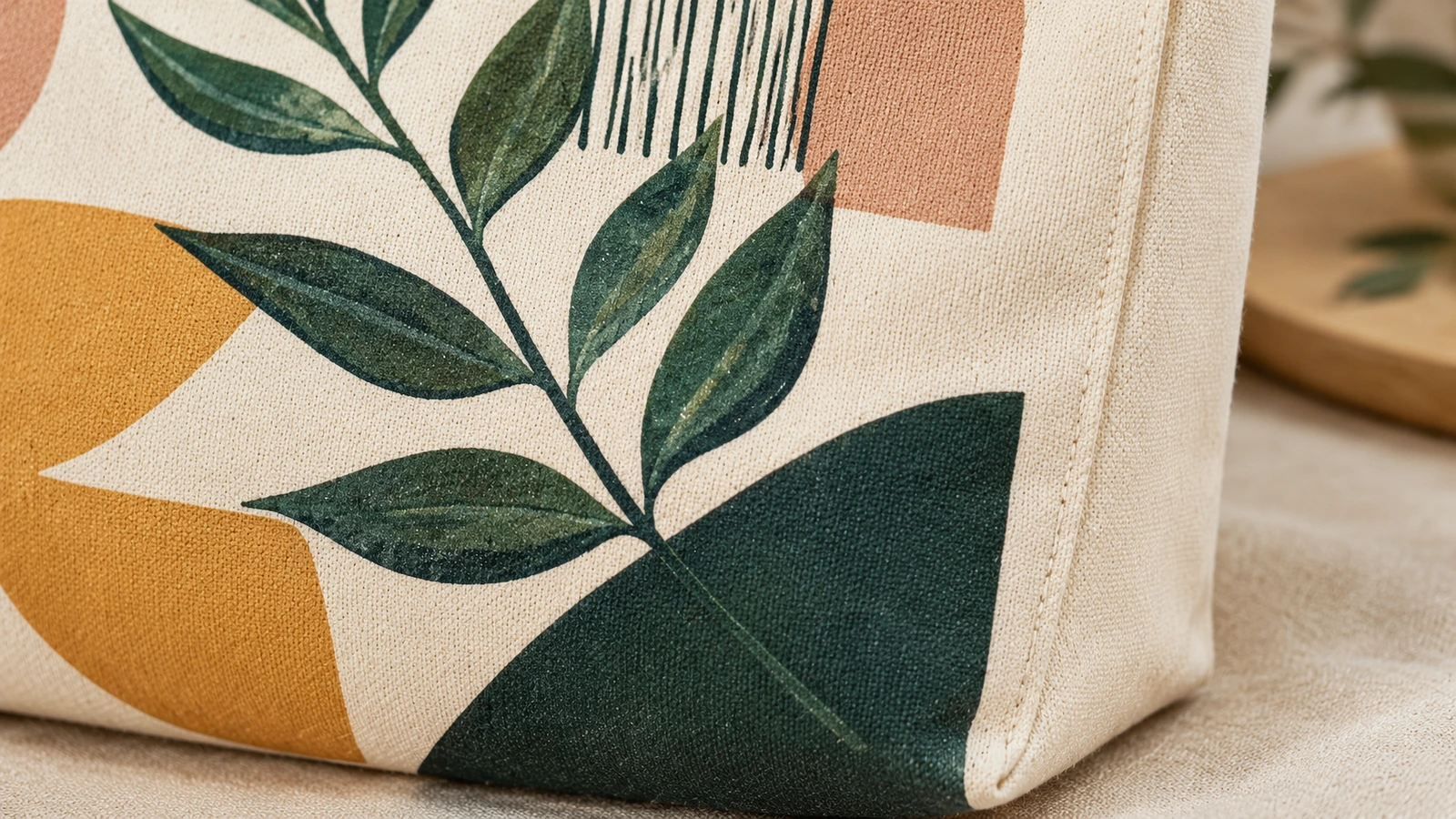 Natural and dyed canvas swatches with self-fabric handles, webbing, and bar-tack stitching options