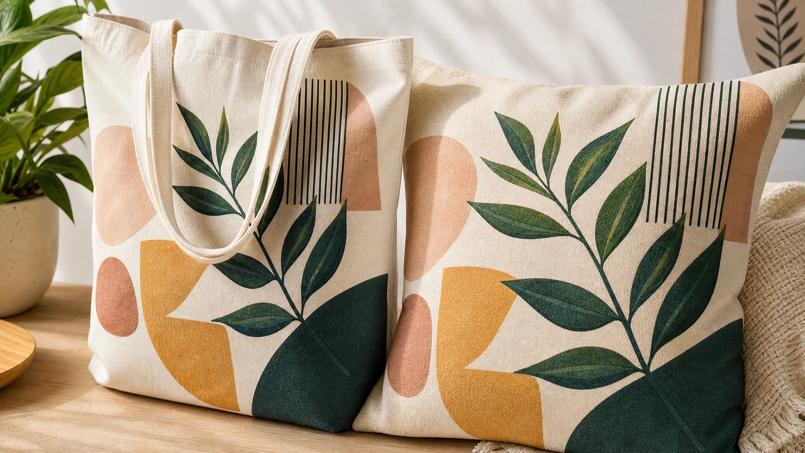 Canvas tote production line with cutting, sewing handles, and screen printing logos