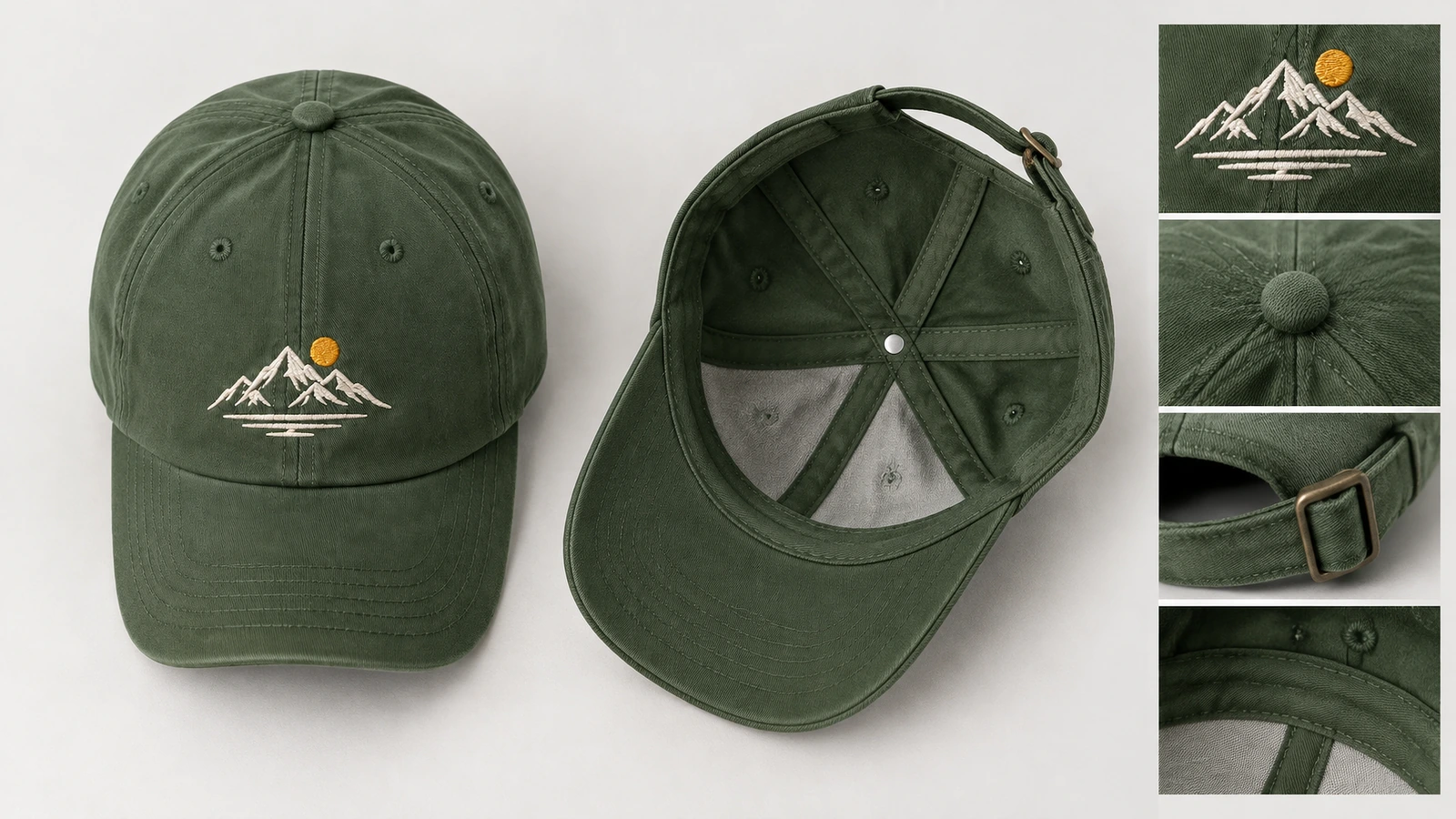 Cap front panel showing embroidery window dimensions and minimum letter height