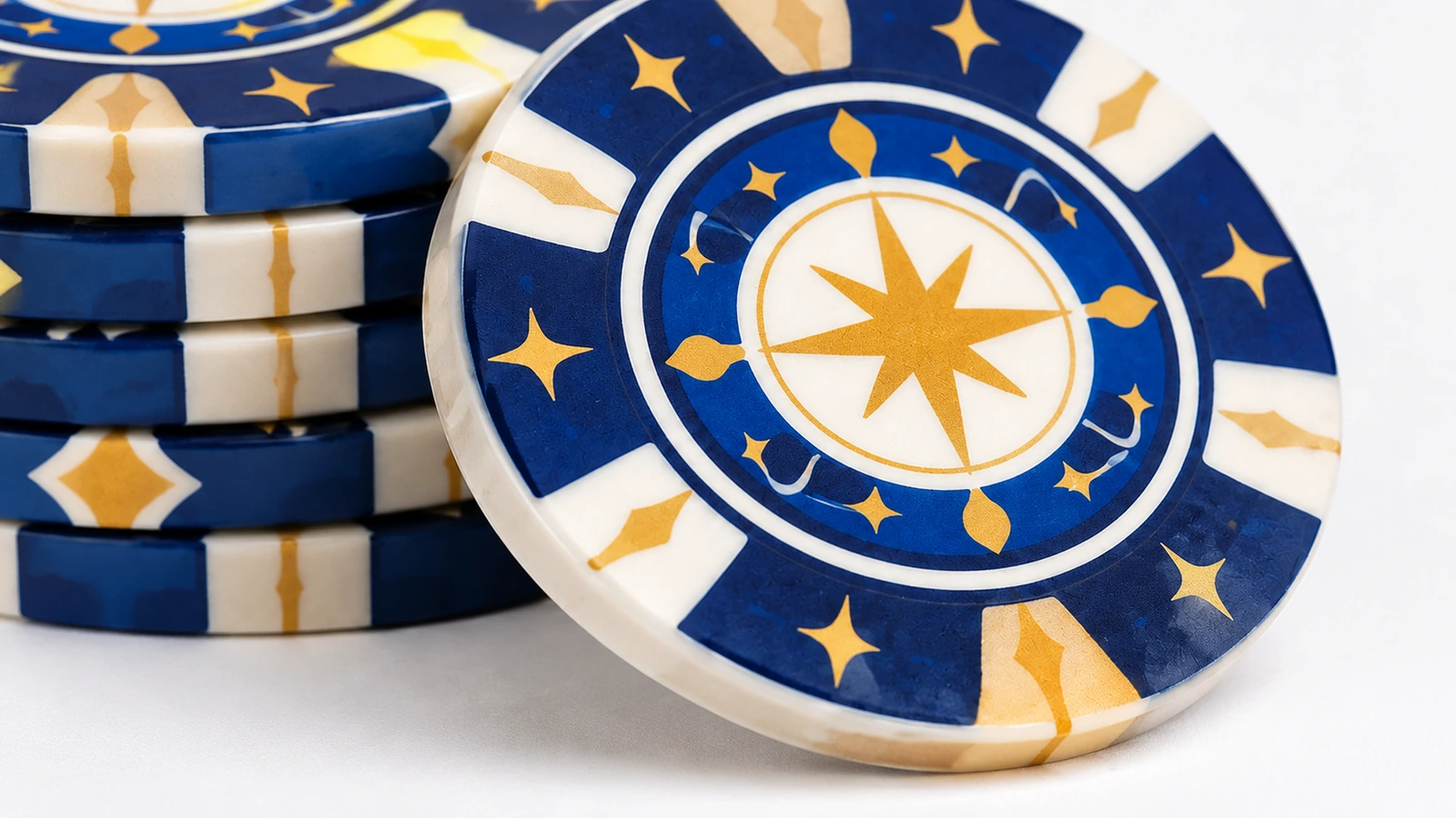 Surface finish and edge printing options for ceramic chips Textured and smooth ceramic chip surfaces with printed rolling edge text