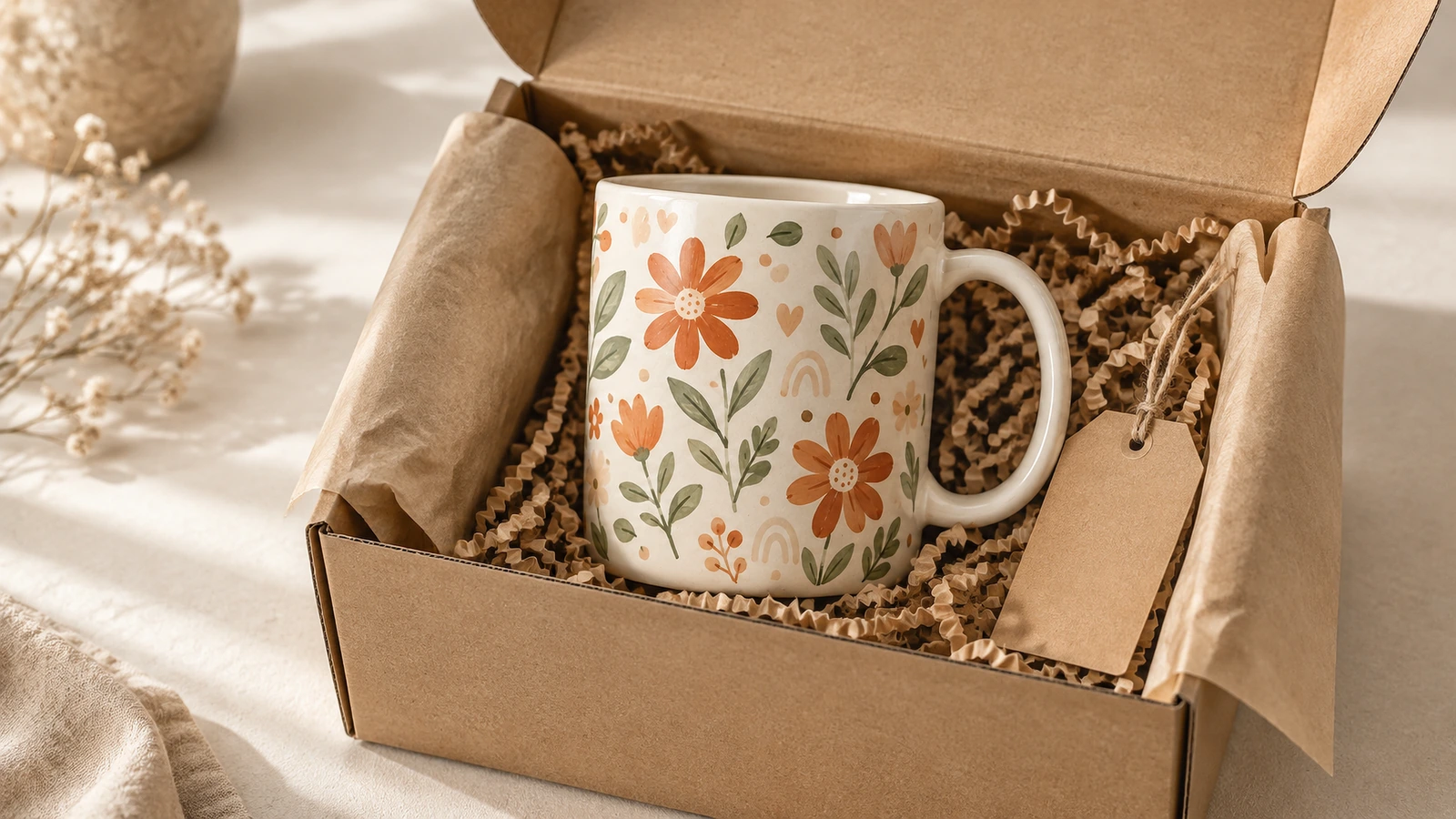 Quality inspection of decorated ceramic mugs Inspector checking logo alignment, glaze color, and rim chips on decorated ceramic mugs