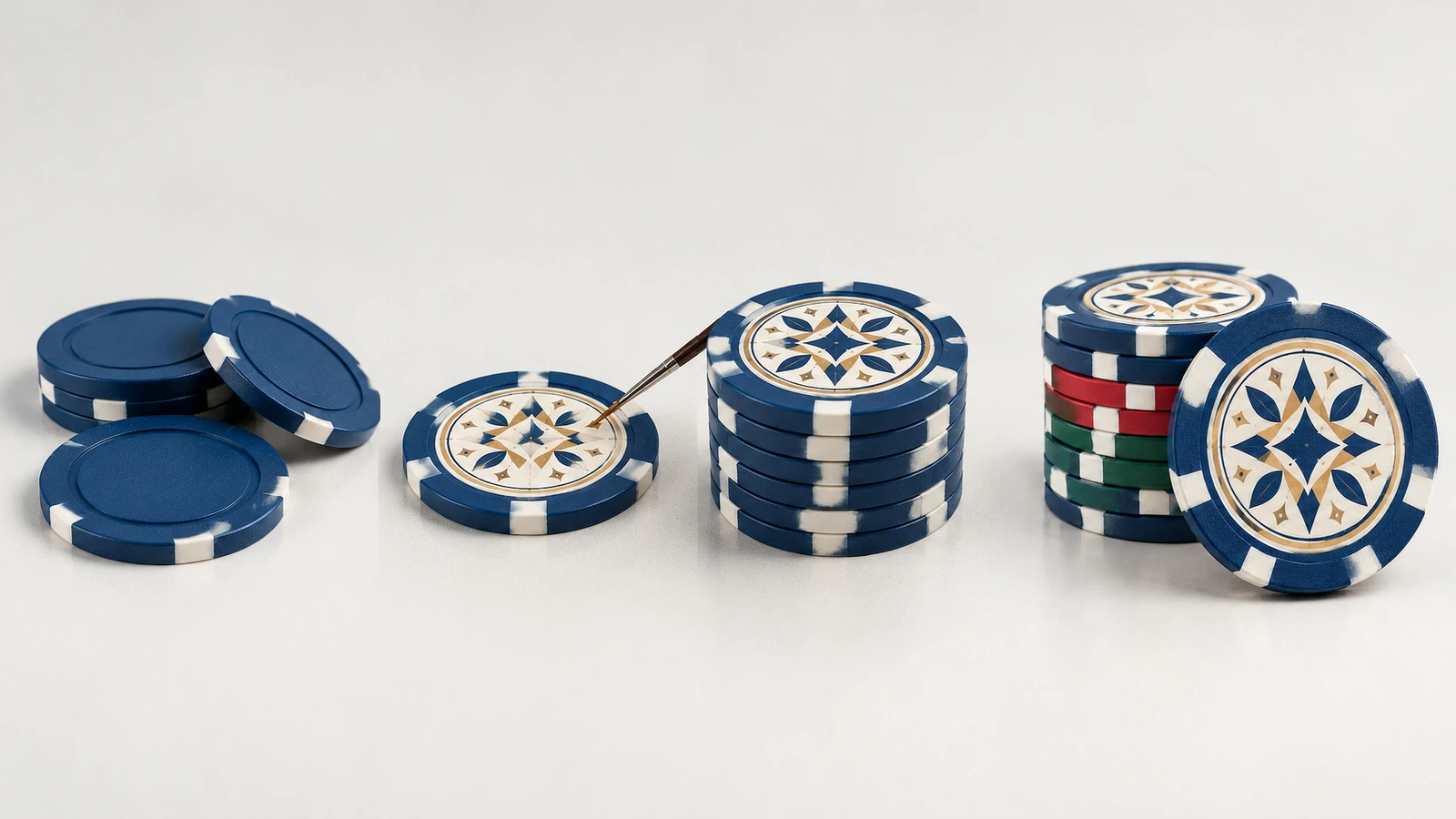 Designer preflighting poker chip inlay artwork against a printable circle and swatch codes