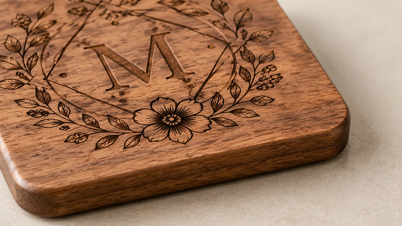 Surface finish and backing options for custom wooden coasters Wooden coaster surface finish and backing options showing polyurethane sealed face, cork backing and raised rim