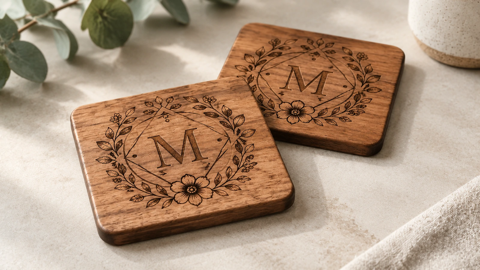 Custom wooden coaster production process Production process for custom engraved wooden coasters from laser engraving to sealing and cork backing