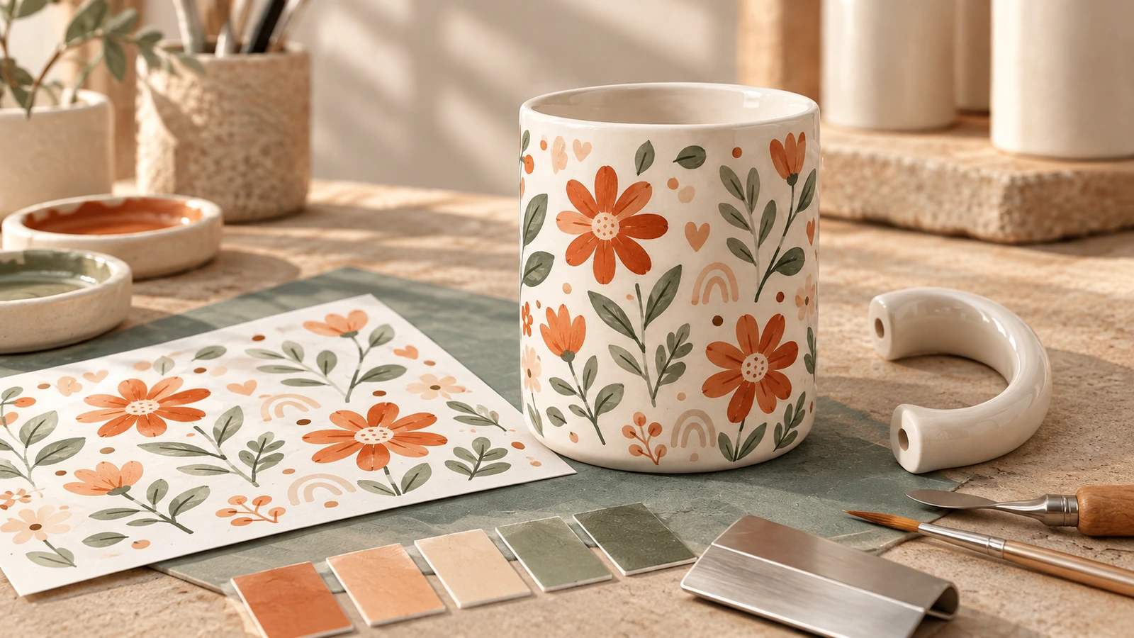 Custom ceramic mugs for corporate gifting and onboarding Custom ceramic mugs with company logo arranged for employee onboarding and client gift kits