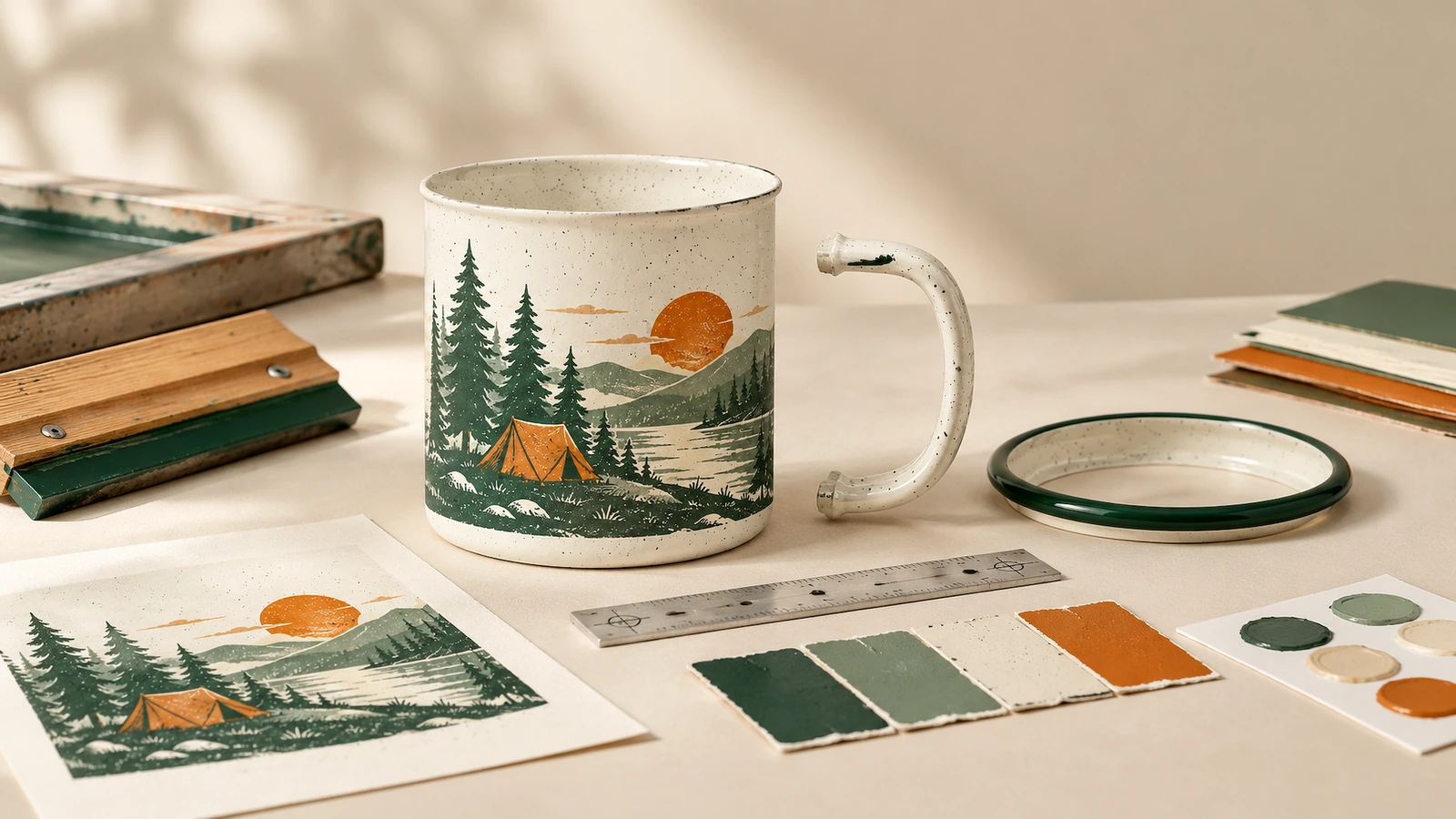 Custom enamel camping mugs for brand gifting and events Branded custom enamel camping mugs prepared for a corporate gifting and trade show order