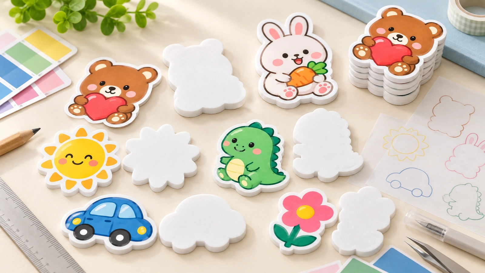 Custom EVA foam stickers in packaging and classroom use Custom EVA foam stickers applied to gift boxes, stationery, and classroom craft kits