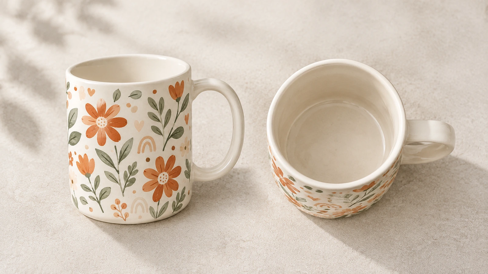 Mug size, handle fit, and imprint readability comparison Three ceramic mug sizes compared with logo imprint area and handle fit