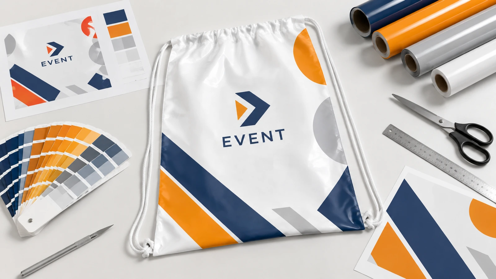 Custom printed PE drawstring bags used for event attendee kits and hotel laundry