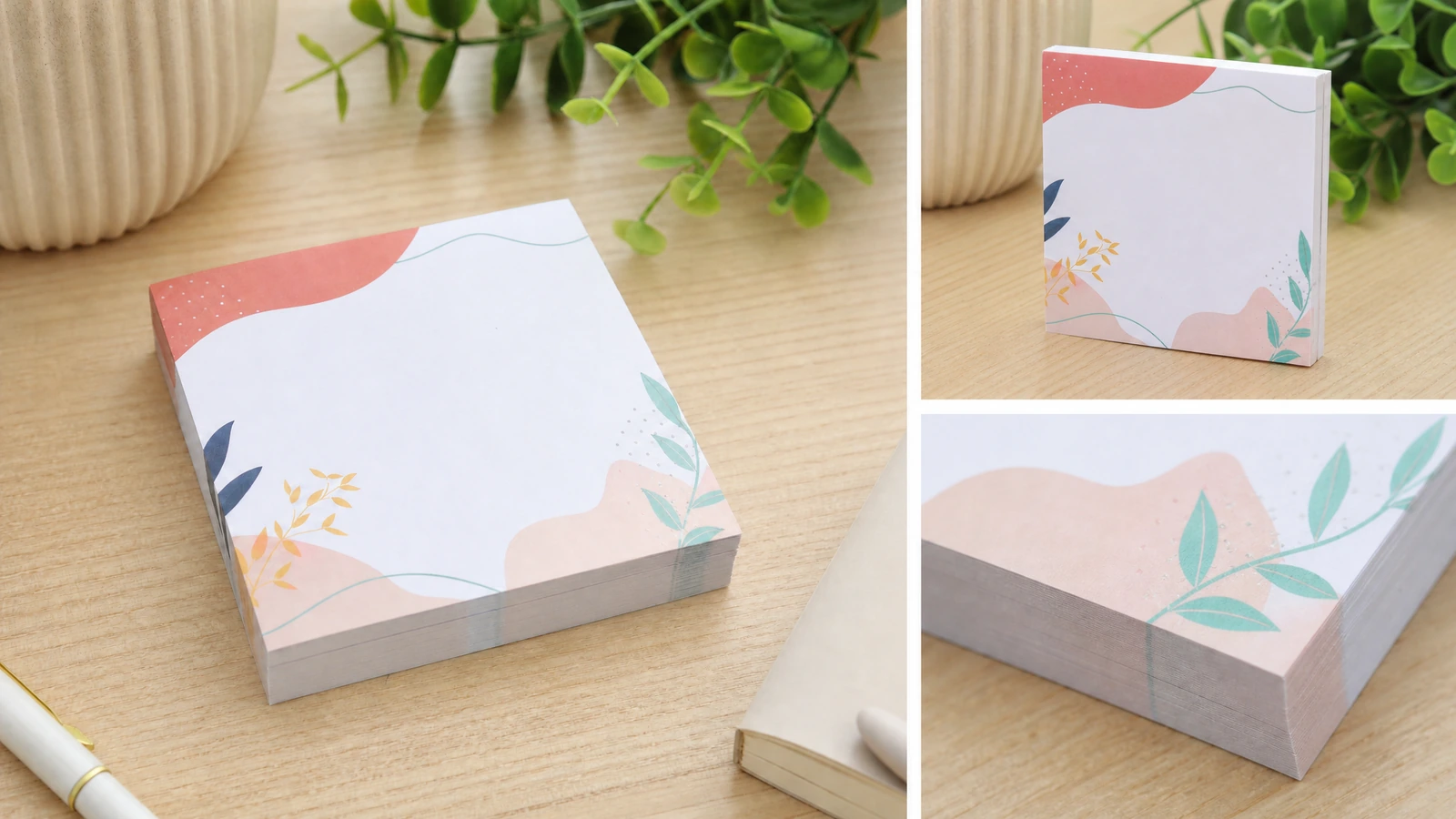 Packaging, shipping and reorder records Bundled custom sticky note pads in shipping carton with archived spec sheet for reorder