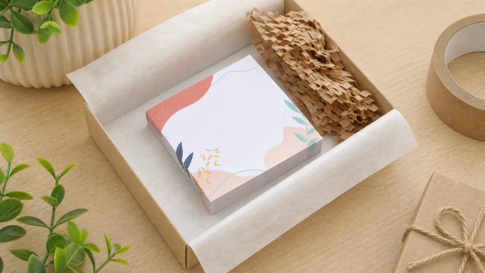 Quality inspection of printed note pads Inspector testing sticky note adhesion, pen bleed and color against signed proof