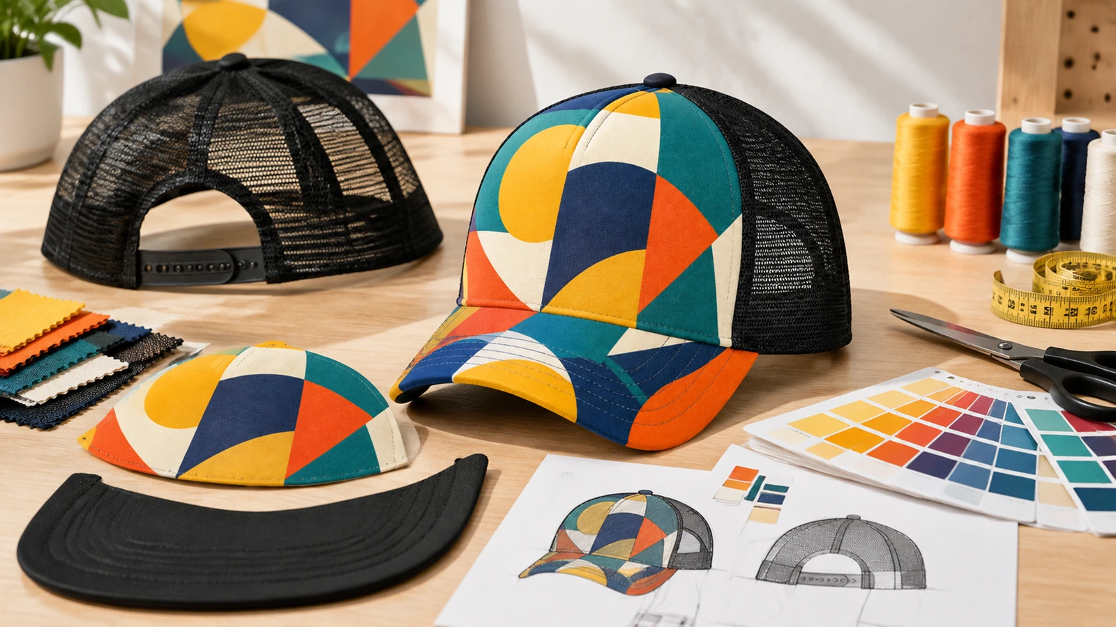 Custom mesh-back trucker caps worn by a company team at an outdoor event