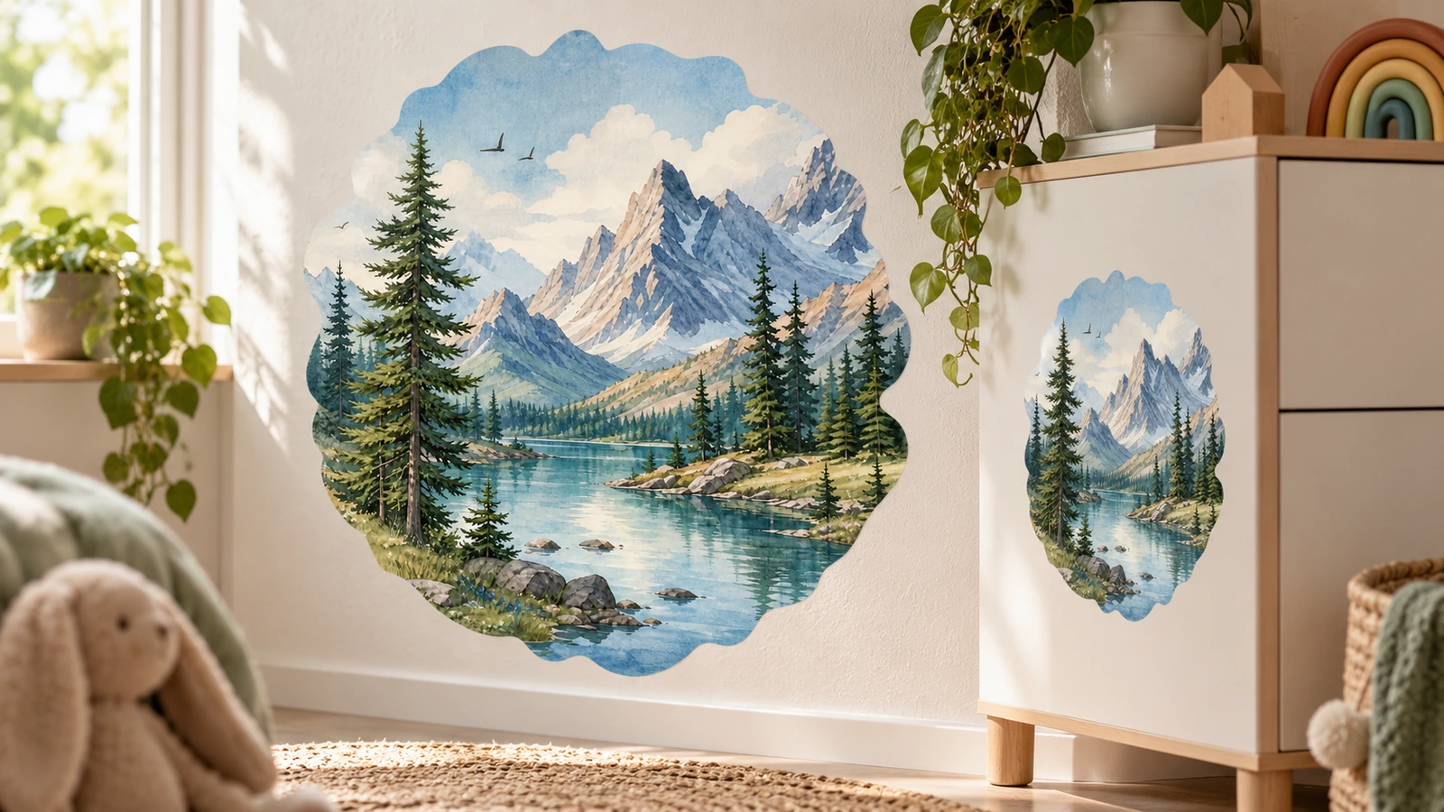 Production process for custom printed vinyl wall decals Wide-format printer, laminator and cutting plotter producing printed vinyl wall decal panels