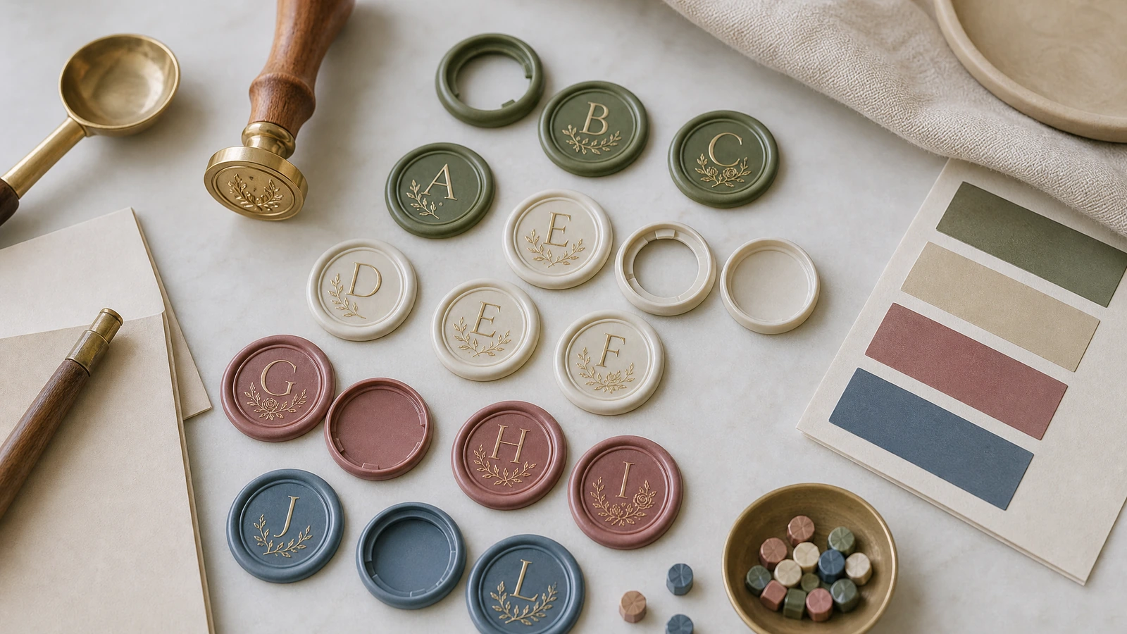 Custom wax seal stickers in wedding and packaging use Custom wax seal stickers applied to wedding invitation envelopes and gift packaging
