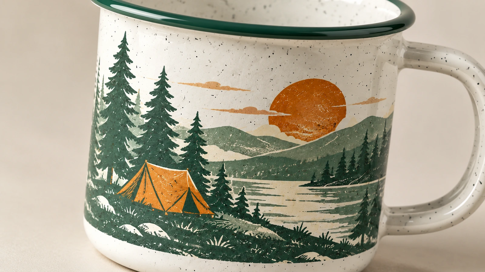 Glaze, rim and handle options Enamel camping mug glaze colors, stainless rolled rim and handle finish options side by side