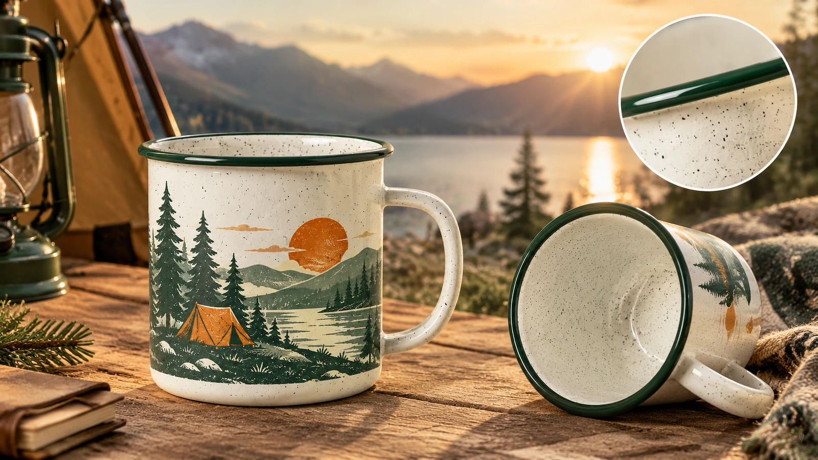 Packaging, shipping and reorder control Enamel camping mugs in individual boxes with care cards, carton dividers and archived sample for reorders