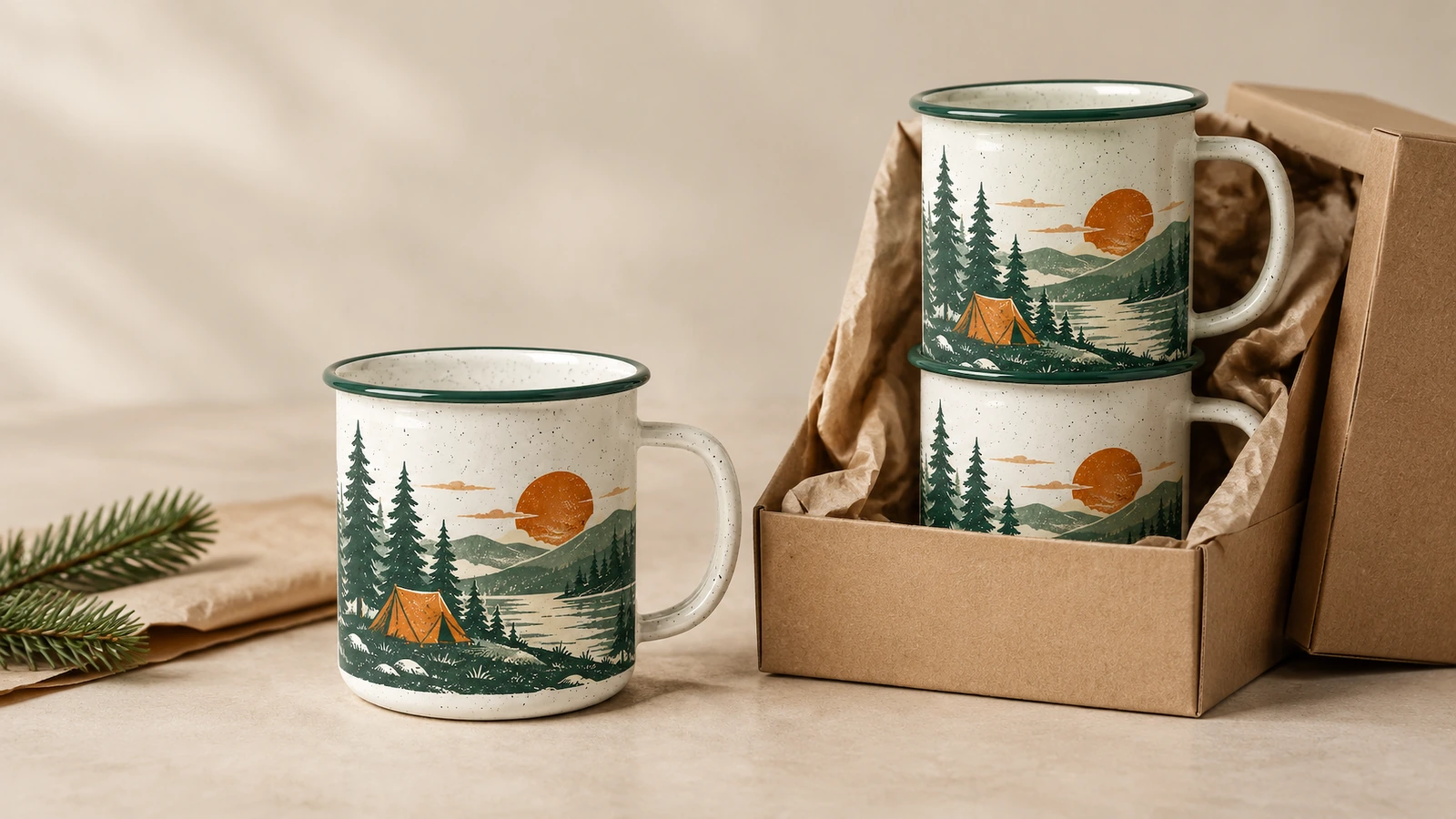 Enamel mug quality inspection Inspector checking enamel mug rims for chips and testing logo print adhesion with tape