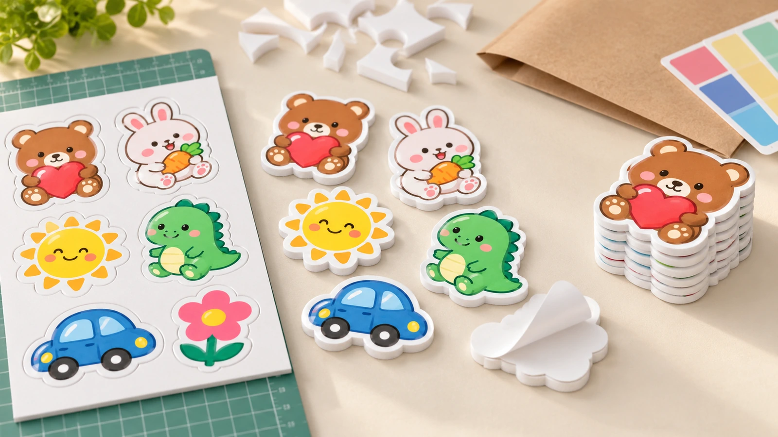 Artwork file preflight for custom foam stickers Vector artwork preflight showing cut line layer and simplified sticker outline