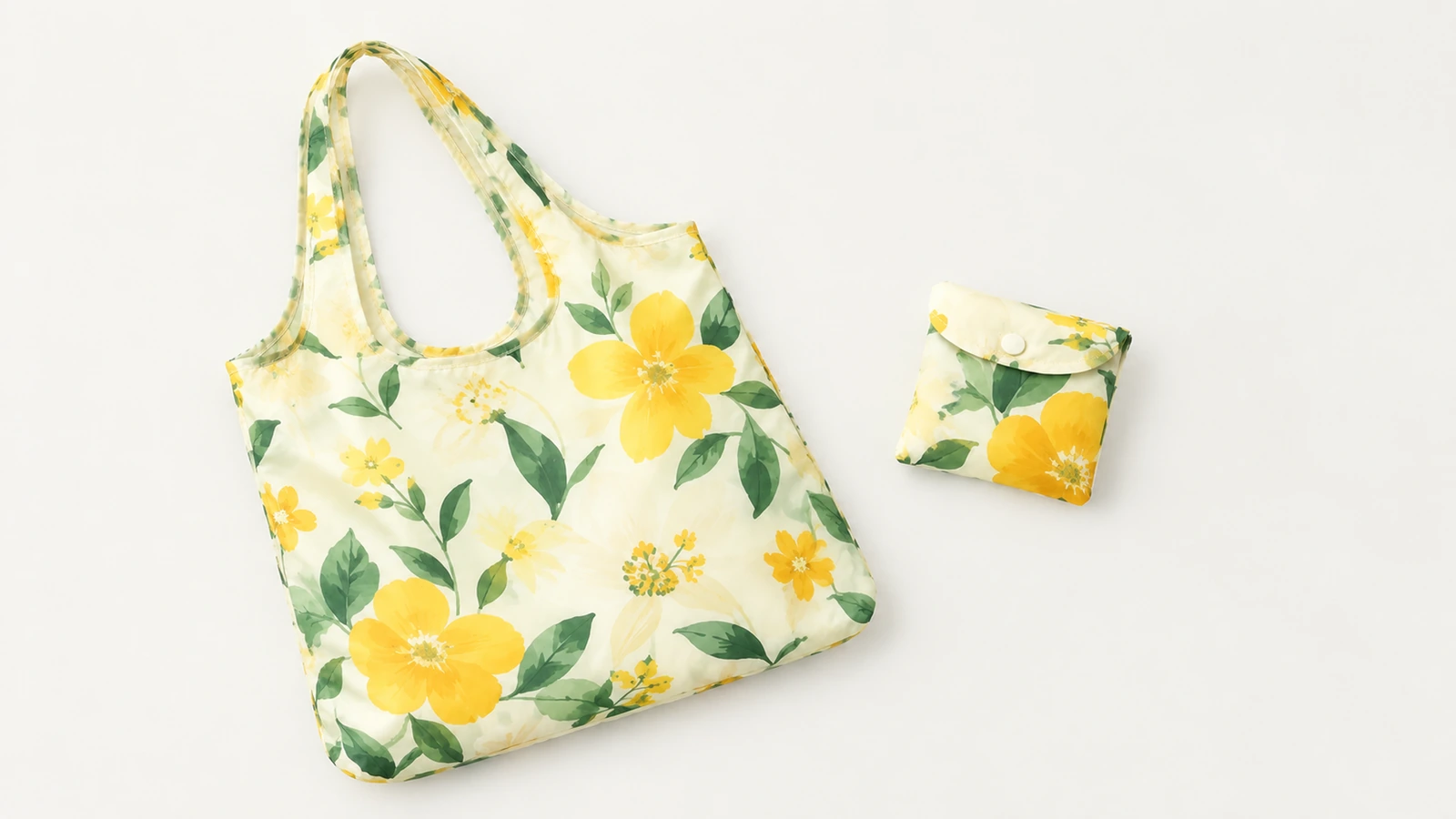 Open and folded custom nylon shopping bag with measured print area showing logo readability